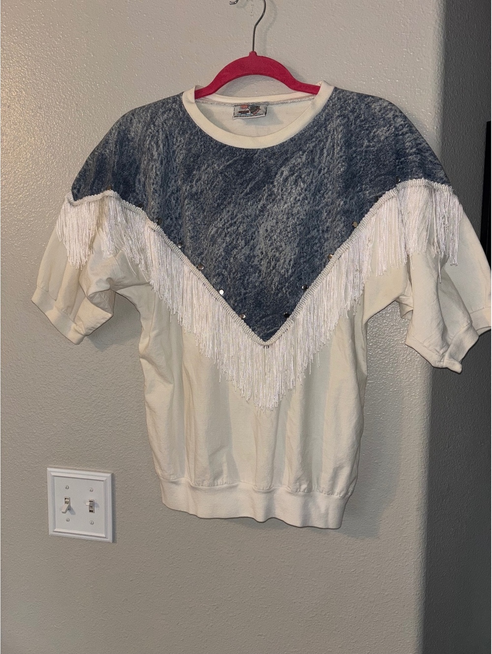Vintage 80s Hazelwood Western Fringe Denim Look Studded USA